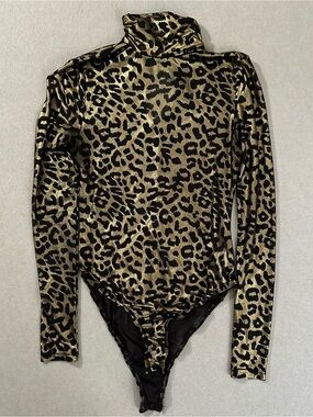 Oh Gold & Black Leopard Print Turtleneck Bodysuit